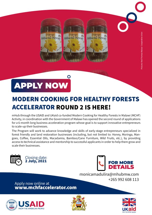 mHubMW's tweet photo. APPLICATIONS ARE OPEN!

#MCHFAccelerator has launched the acceleration program for forest-friendly and land restoration businesses.

Visit https://t.co/hXZML0Ihvl to access the application form and get more details on the eligibility criteria.

Closing date is 2 July 2021. https://t.co/9XFdO0iPuO