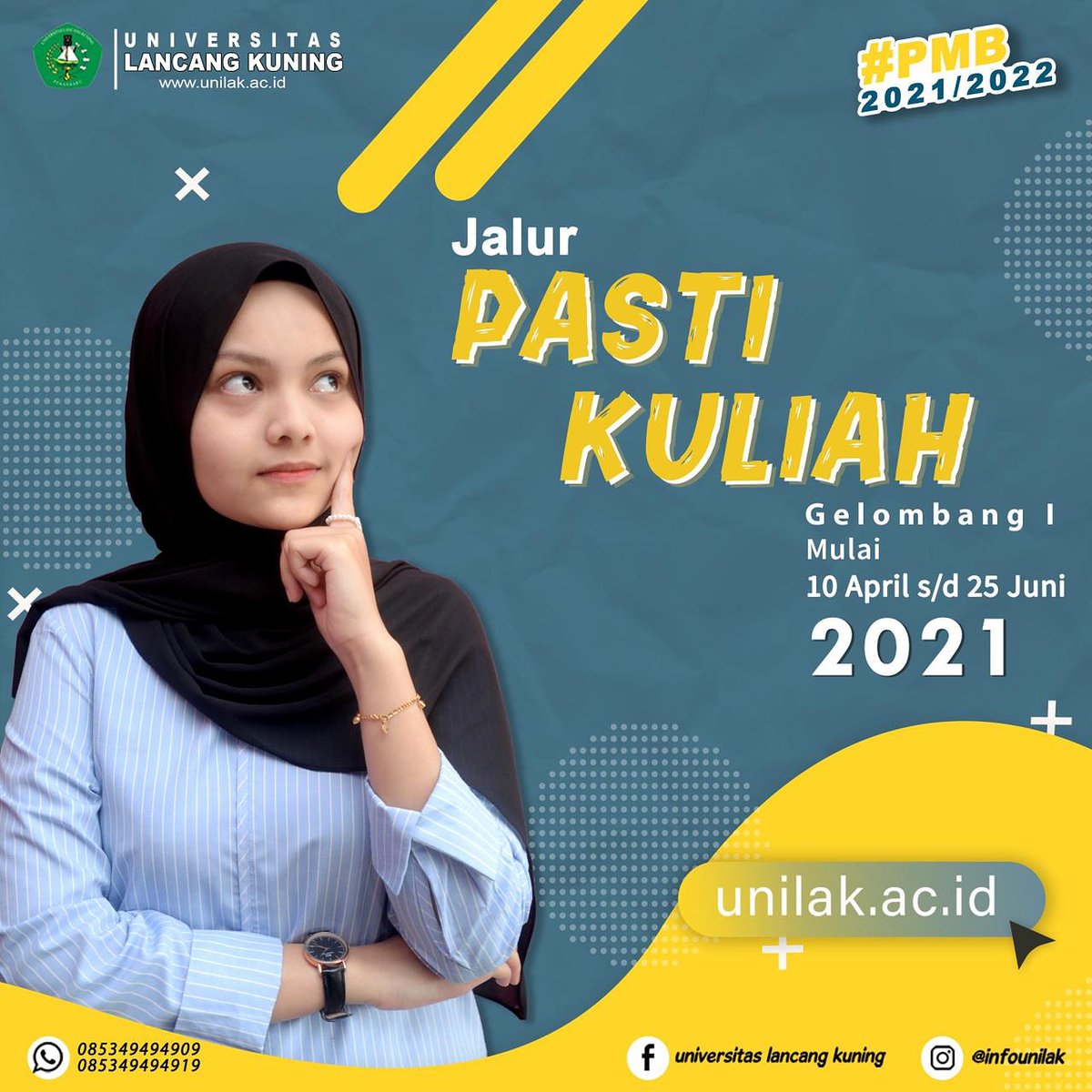 SriTatami's tweet photo. HALO !! Unilak hadir memberikan kesempatan emas untuk kamu yang ingin meraih masa depan yang GEMILANG.
Jalur “PASTI KULIAH”  sangat memudahkan kamu untuk bergabung. Cara pendaftarannya gampang lho, kamu bisa mengunjungi website https://t.co/K1hVY7ZYL8 lalu klik Info PMB
#unilak https://t.co/8tXQCUwut7