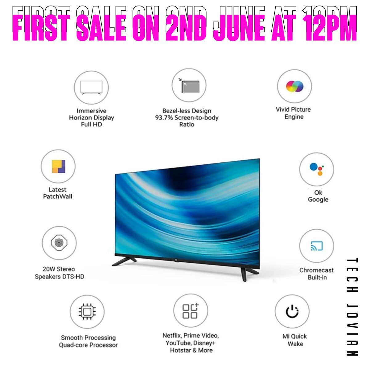 TechJovian's tweet photo. Mi 4A Horizon Edition 100 cm (40 inch) FIRST SALE ON 2nd JUNE at 12PM. ❣️ #Mi4A @XiaomiIndia https://t.co/swxr3F8DjF