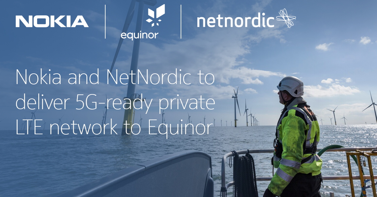 nokia's tweet photo. We’ve entered into an agreement with @Equinor to deliver a private #4G and #5G ready solution for Equinor’s international operations. Working with NetNordic, our private wireless technology will deliver the reliability needed to support Equinor’s teams. https://t.co/yalZTppBQO https://t.co/u20fMKLDzC