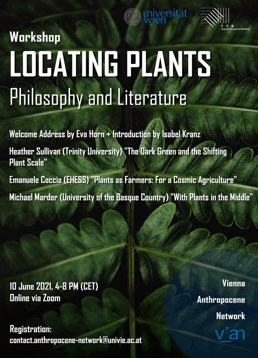 🌿 June will be all about plant-human connections 🌿

More about our "Locating Plants" workshop on 10 June 2021 here: anthropocene.univie.ac.at/news-events/de…

🌻 Open to everyone interested, simply email us to register!