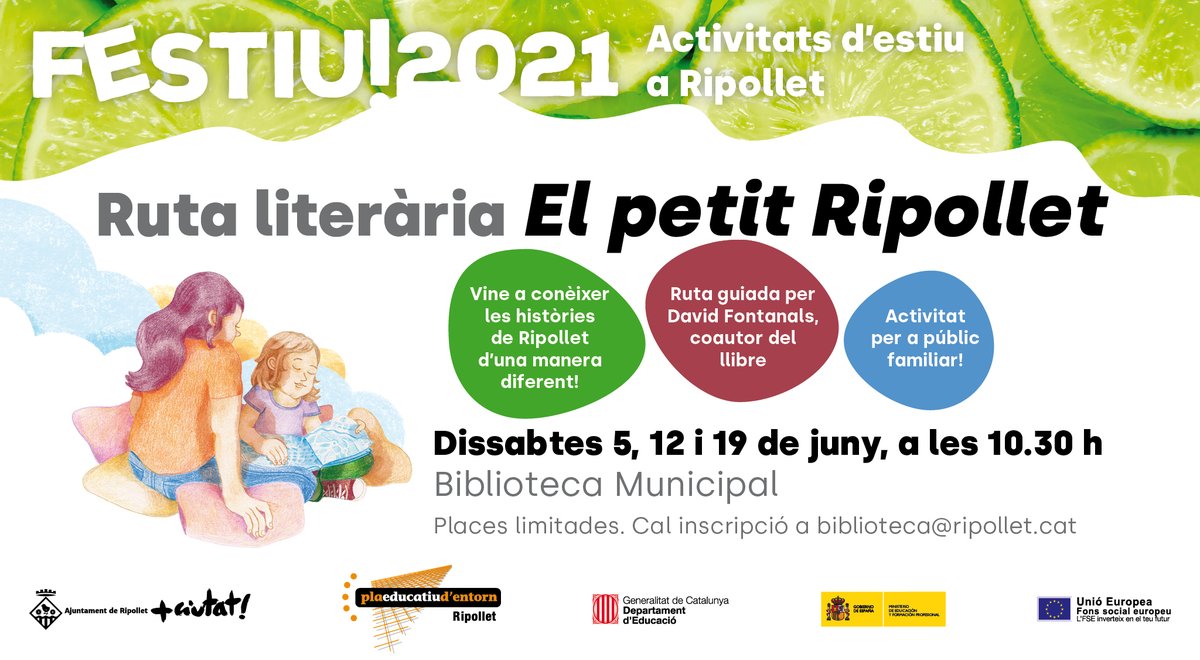 BiblioRipollet's tweet photo. Rutes literàries #ElpetitRipollet els dissabtes 5, 12 i 19 de juny 📗🐥Una activitat familiar que combina la descoberta de l'entorn amb el foment de la lectura #Ripolletres 
➡️ Inscripcions a biblioteca@ripollet.cat
🔗 https://t.co/XlEEOddRi9 #RipolletFestiu2021 https://t.co/2Ht1L34Ajk