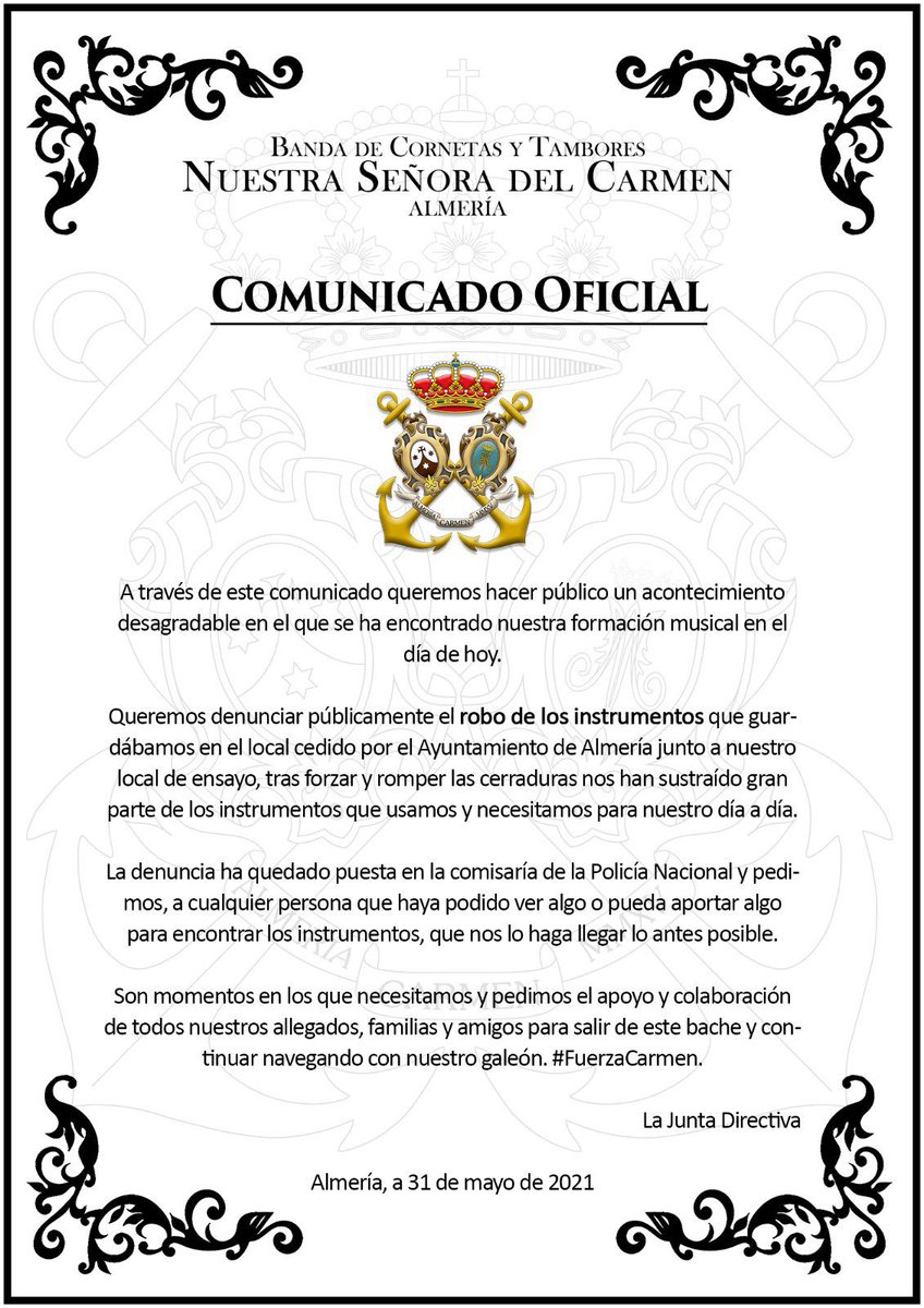 Queremos mandarle todo nuestro apoyo y ánimo a nuestros compañeros de <a href="/BCTCarmenAlm/">BCT Carmen de Almería</a> por lo sucedido. #FUERZACARMEN