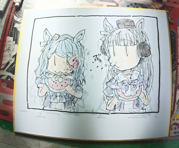 鉛筆の代わりに、薄グレーの蛍光ペンを下書きに使えば、消しゴム作業が要らないかもしれない。と思った実験が失敗に終わった絵。 