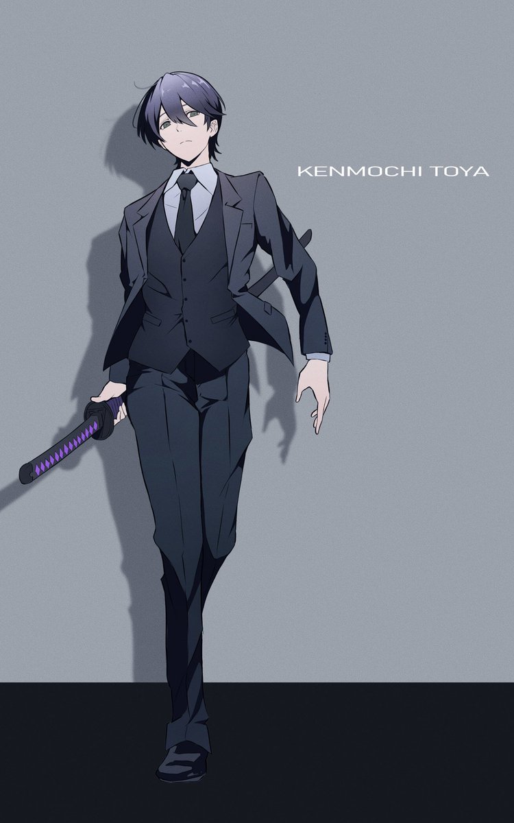 1boy weapon solo necktie male focus formal sword  illustration images