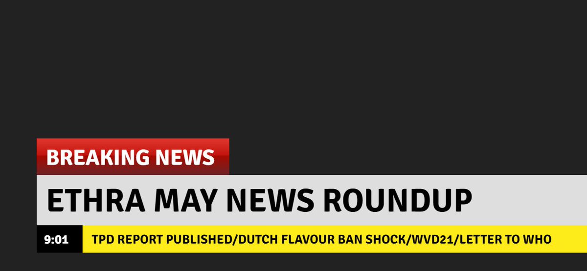 europethra's tweet photo. Just published: ETHRA's news roundup for May.
The TPD implementation report is published.  Dutch flavour ban shock.  EU governments must change their attitude to vaping - sign the petition.  Tax consultation ending soon. Letter to WHO, and much more
👇👇
https://t.co/oi3mle7aMo https://t.co/FG9oStQWt4