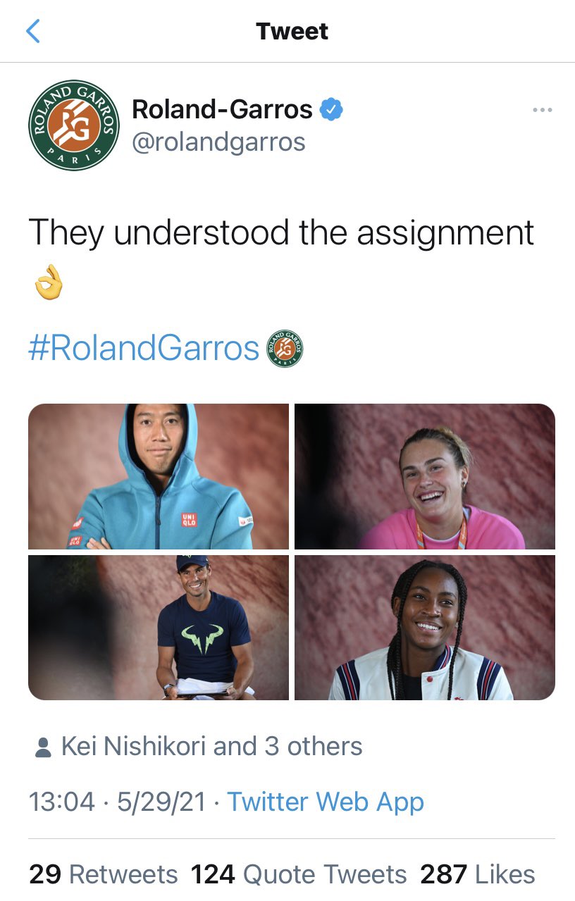 Kendall Baker Icymi The Official Roland Garros Twitter Account Posted A Photo Of Other Athletes Participating In Their Media Responsibilities On Saturday With The Caption They Understood The Assignment T Co 7ngxjwoze7