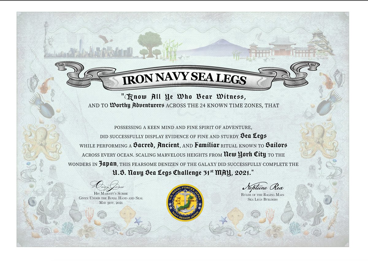 在日米海軍司令部 シーレッグ チャレンジを全制覇された方は こちらの証明書 英語 日本語どちらでも をどうぞ お手数ですが2行目と3行目の間のスペースに ご自分のお名前を入れてご使用下さい もっと解像度の高いファイルをご希望の方はご連絡