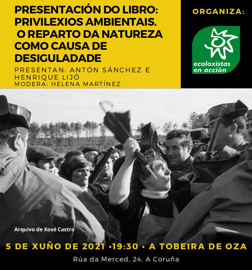 O vindeiro sábado ás 19:30h na Tobeira de Oza, presentarase o libro "Privilexios Ambientais" do noso conpañeiro <a href="/gedit_lijo/">henriquelijó</a>. Contarenos tamén coa presenza de <a href="/AntonSanchezG/">Antón Sánchez García</a> e <a href="/helena_labaza/">Helena Martínez-Cabrera</a>. Compartide e non faltedes!!!