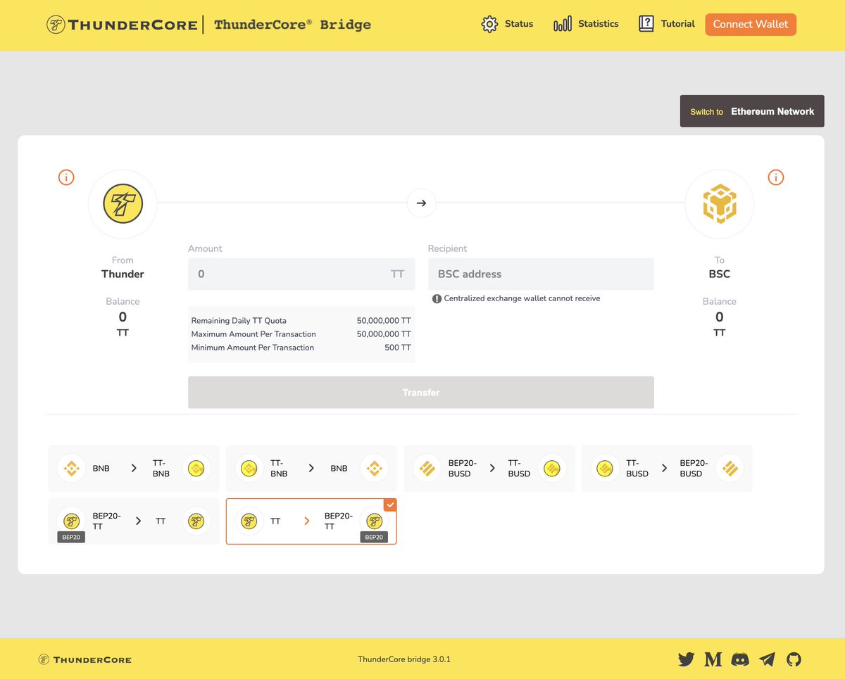 ThunderCoreLab's tweet image. #ThunderCoreBridge has updated its UI/UX design:
✅New displays on transaction limits
✅Clearer instructional pop-ups
✅Better user navigation flow

Transferring #crosschain assets between #Ethereum &amp;amp; #BinanceSmartChain has never been easier. Try now👇
bit.ly/2SIjuhG