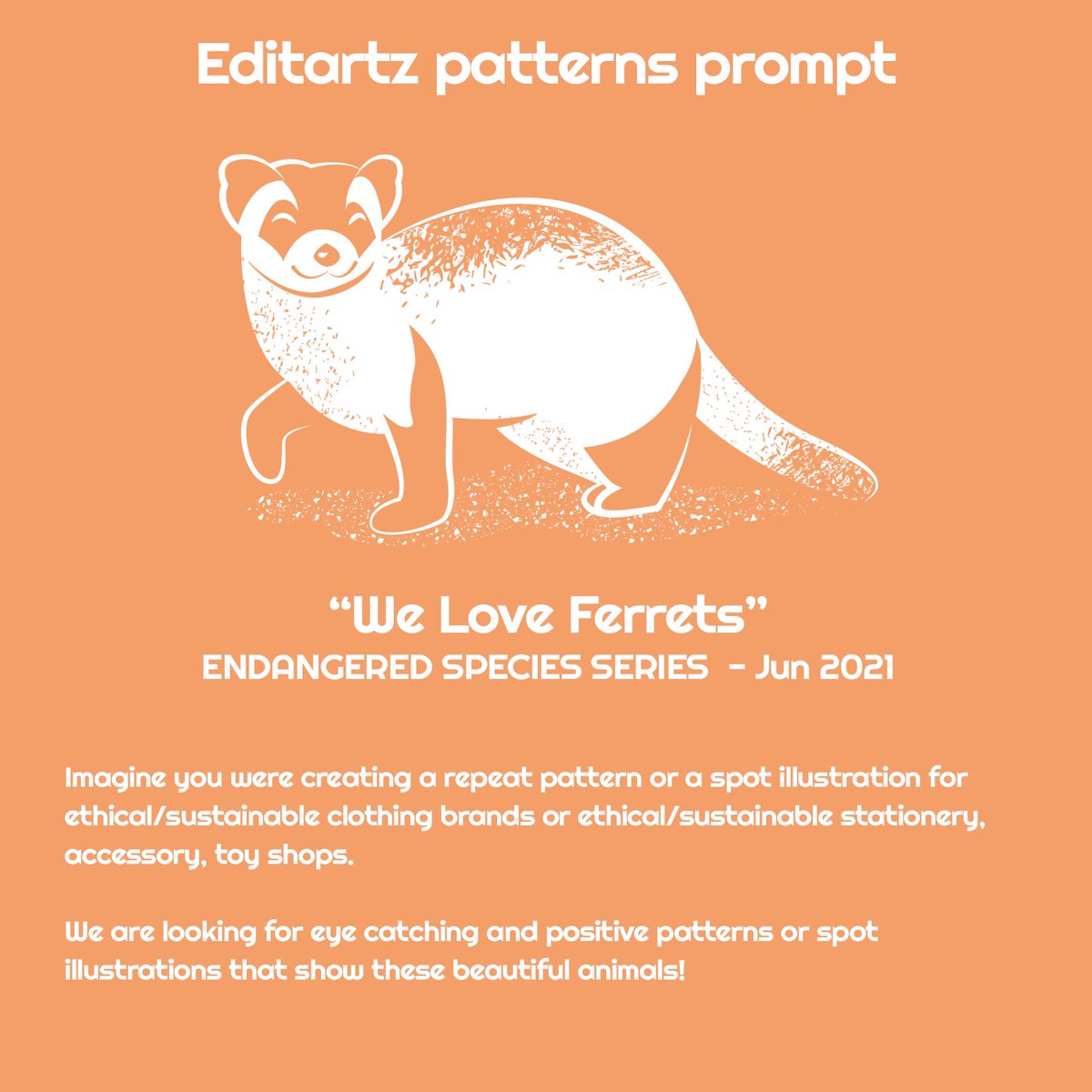 editartz's tweet image. New Patterns Prompt forJune 2021
"We Love Ferrets"
ENDANGERED SPECIES SERIES
#editartz #artprompt #illustration #illustrationprompts #ferret #blackfootedferret  #weloveferrets #endangeredspecies #endangeredanimals #animallovers #patterndesign #pattern #patternmaking #patterns
