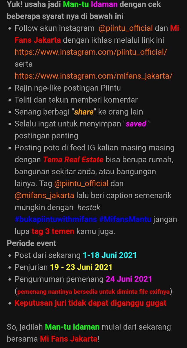 Colek pasukan mari ramaikan gaes.
<a href="/MiFans_Depok/">MiFans Depok</a> <a href="/MiFansTangerang/">XiaomiFans Tangerang</a> <a href="/PlanetXiaomi/">Planet Xiaomi</a> <a href="/xiaomigeek/">xg</a> 
Link ig 
instagram.com/piintu_officia…