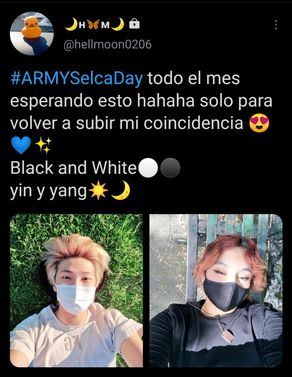 hellmoon_twt's tweet photo. #ARMYSelcaDay The funny thing is that I take this picture on March 10th. And he uploaded his picture almost two months later. It's a beautiful coincidence for me. I feel like it reflects yin and yang.
#NAMJOON #RM #yinyang #mybluemoon #joonmoon https://t.co/S3y695ZBMV