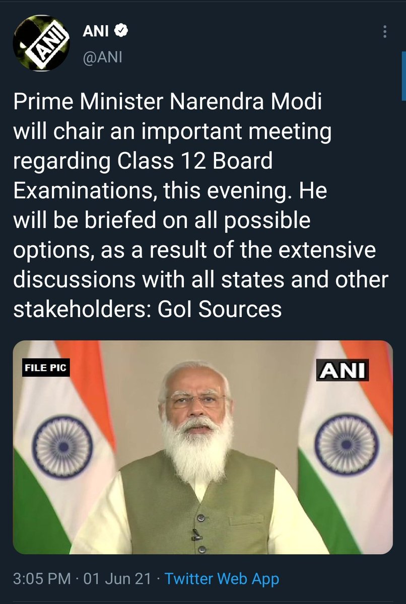 STUDENTSDUNION's tweet photo. 🔥NEWS🔥
FOLLOW @STUDENTSDUNION

PM Modi will chair an important meeting today on 12th board exams. He will be briefed on all possible options. So decision to be taken at the highest level. 
#cancelboardexams2021 
#cancel12thboardexmas2021 
#ModijiNoOfflineExams 
#BreakingNews https://t.co/FGl9A7BKtZ