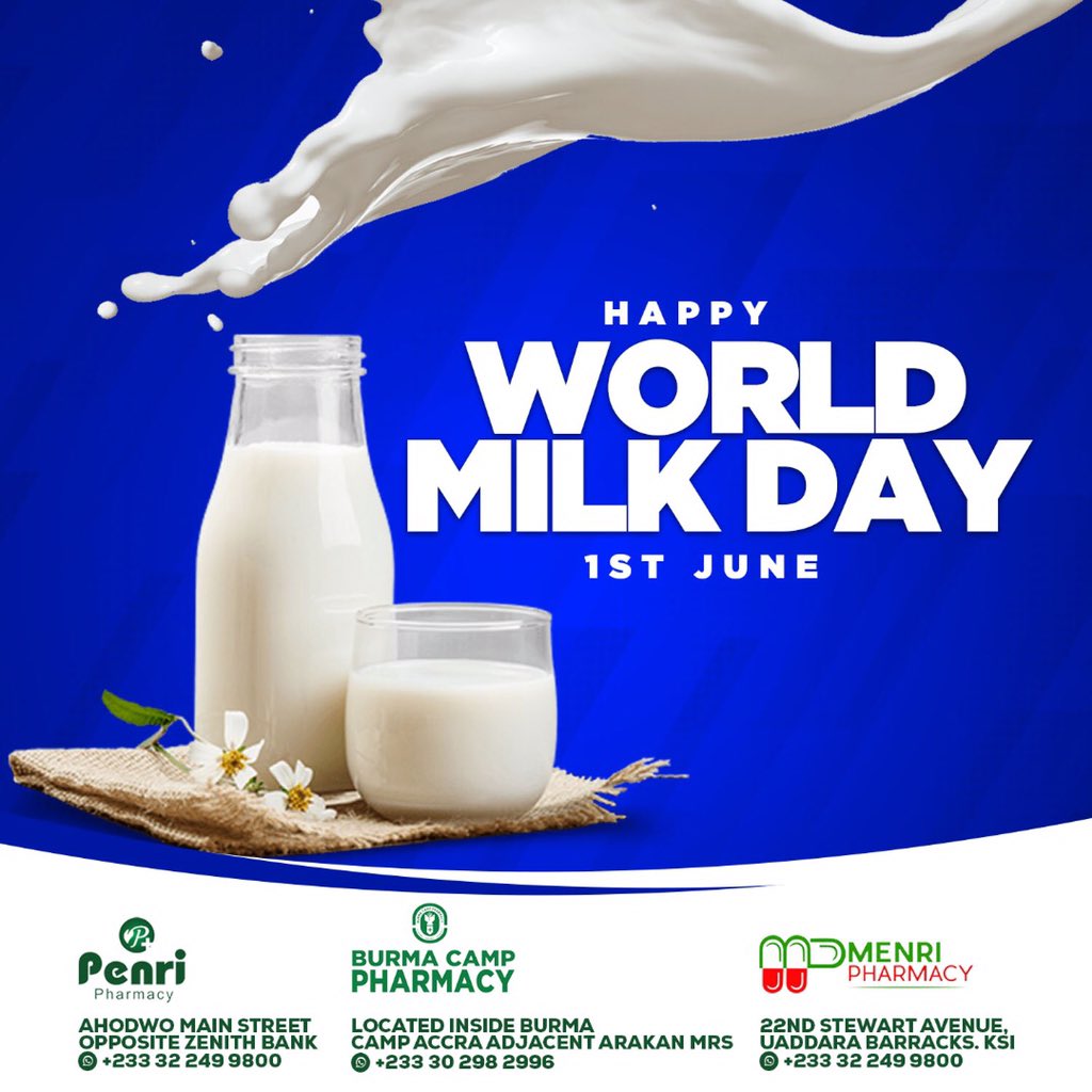 Menri_Pharmacy's tweet photo. #MenriTuesday
Join us in celebrating #WorldMilkDay June 1, 2021!!!
Get affordable and quality drugs from Menri Pharmacy located at Uadarra Barracks (Komfo Anokye) https://t.co/CqgXaIk2xI