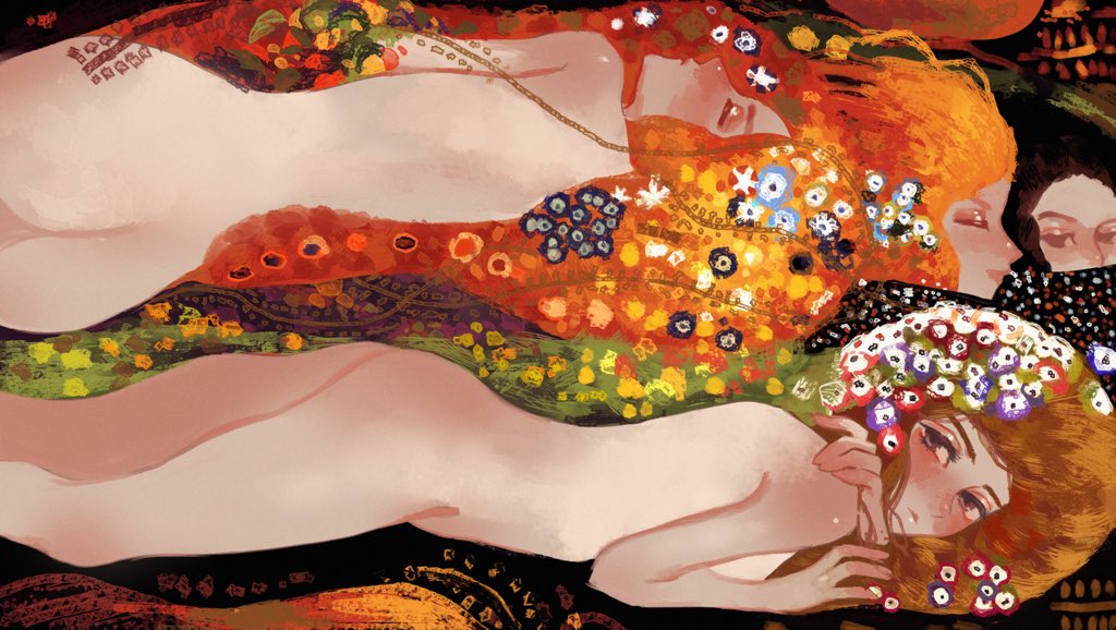 「絵画をじぶんの作風でオマージュするというお題で、グスタフ・クリムトの「水蛇Ⅱ」を」|街風ふーな໒꒱ C102通販中のイラスト