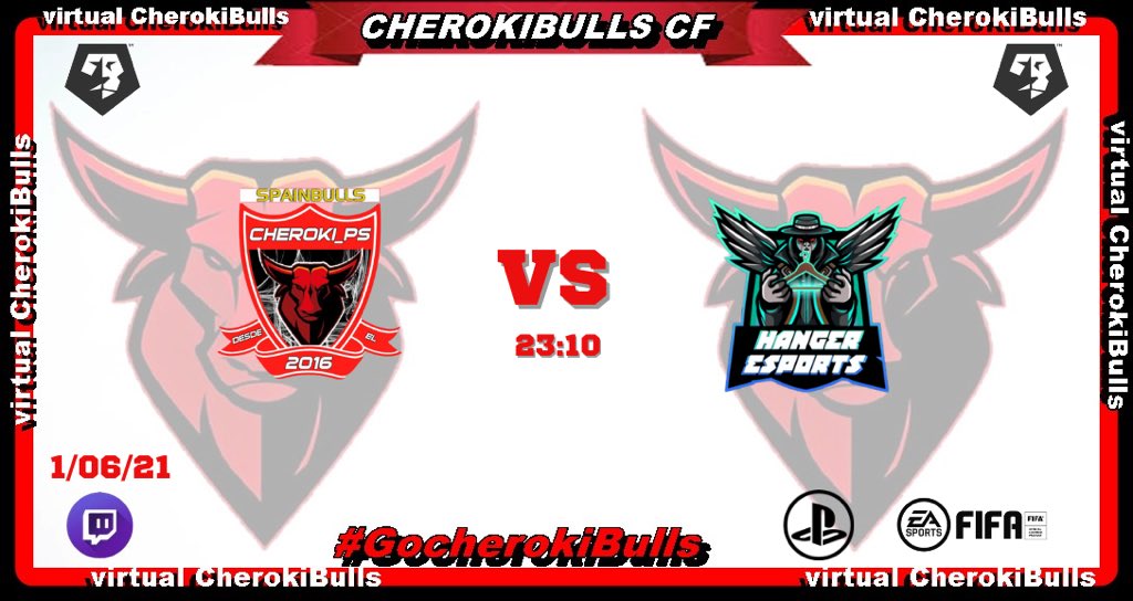 VCherokibulls's tweet photo. #FIFA21    #PS4

Esta noche partido oficial de @CherokiBullsFC 

🆚 @Hanger_eSports 
⏰ 23:10
🏆 @VFOspain 

Puedes vernos en directo en: https://t.co/y4ABukOjVB

#GOCherokiBulls https://t.co/YvGeeP1qYj