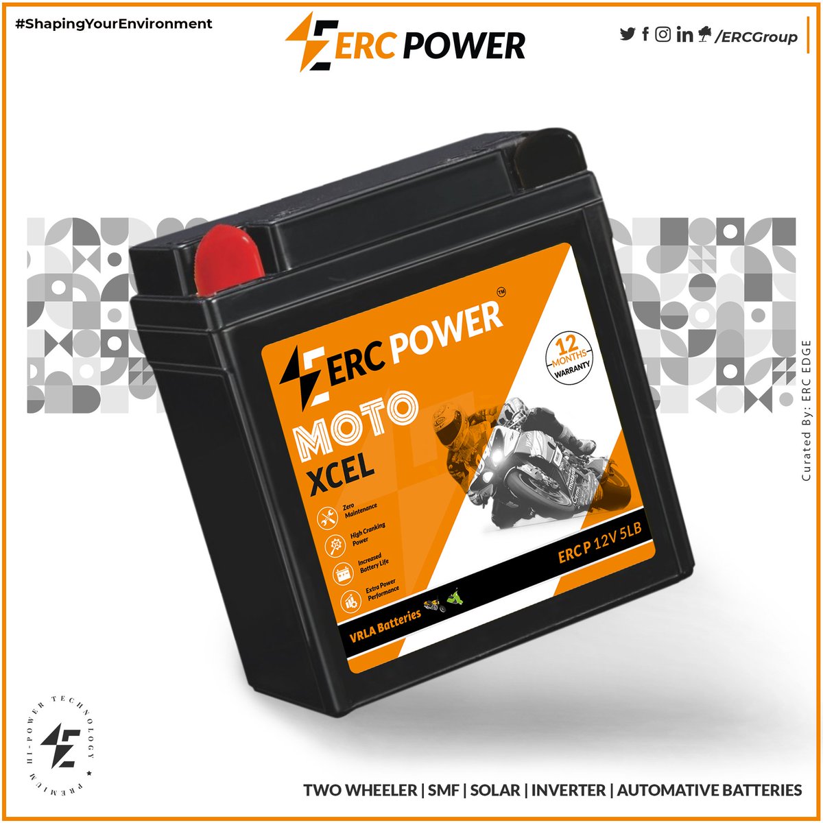 ERC POWER
TWO WHEELER BATTERY
MOTO XCEL
#12monthswarranty
#ercpower
#shapingyourenvironment

Visit at ercpower.com
Contact: 9905937281

#ercpowersmfbattery #getitnow #ERCBatteries #motoxcel #twowheelerbattery #battery #motorcycle #motorbike #scooter #electricscooter