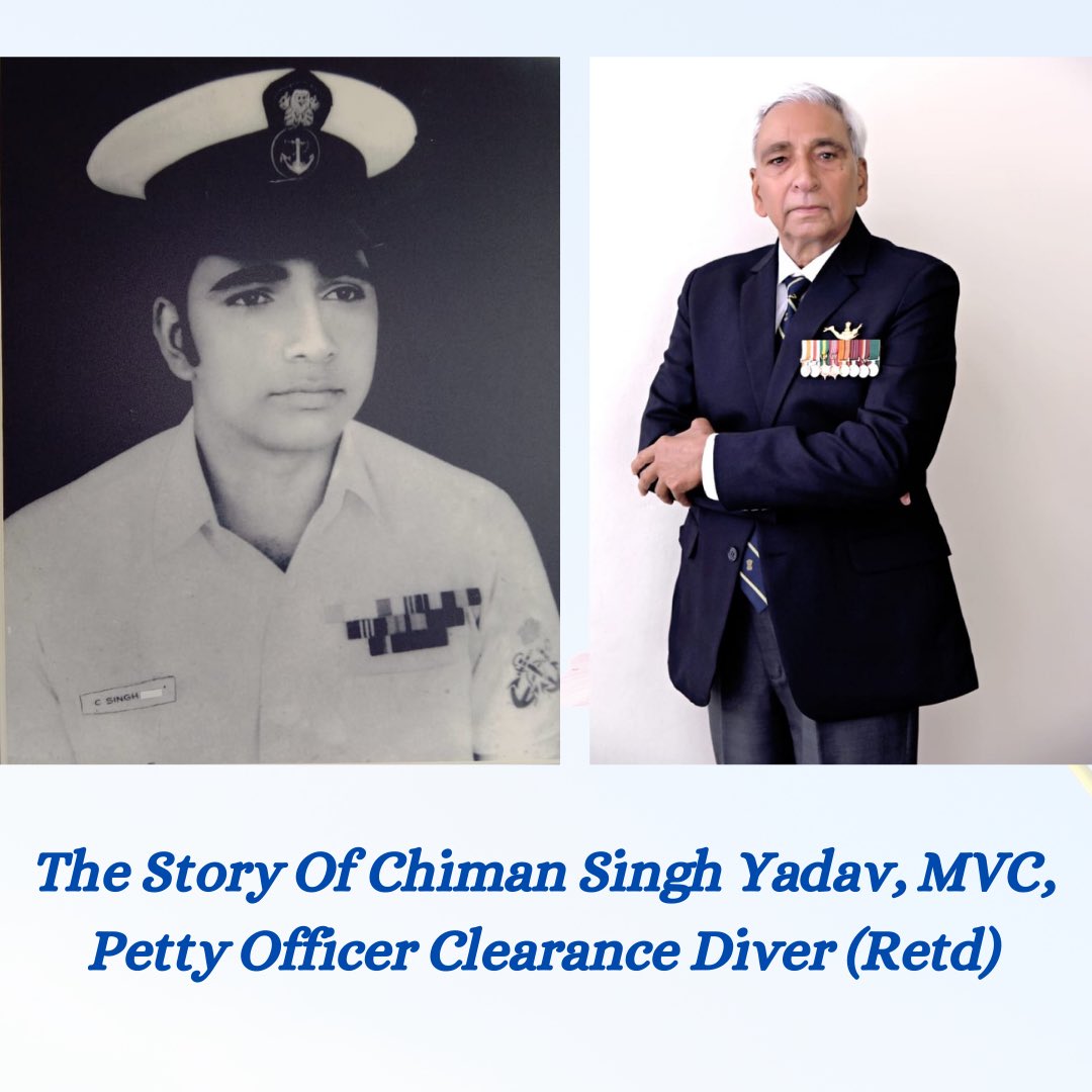 indiannavyupd's tweet photo. #NavalLegends
~Chiman Singh Yadav, MVC, Petty Officer Clearance (Retd)~
The year was 1971..
A young sailor suddenly found that his boat had sunk,
He was injured by shrapnel,
& enemy was continuously firing at them...
.
Can you guess what he did next????
https://t.co/1utloSNKw5 https://t.co/e1HAx08s7f
