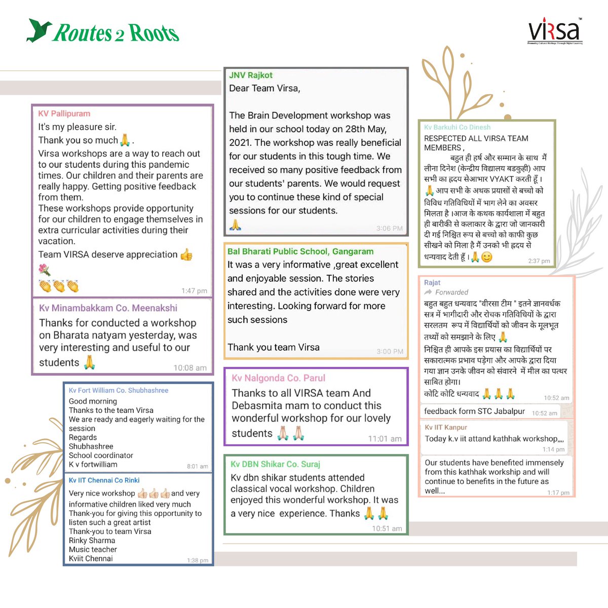 Routes2RootsNGO's tweet photo. Routes 2 Roots Virsa workshops Rocks !
.
.
.
.
.
.
#routes2roots #virsa #workshopfeedback #onlineworkshop #teamwork #positivefeedback #digitaindia #elearning #indianartandculture #heritage #lockdown2021 #ngo https://t.co/PGBgIYIoFD