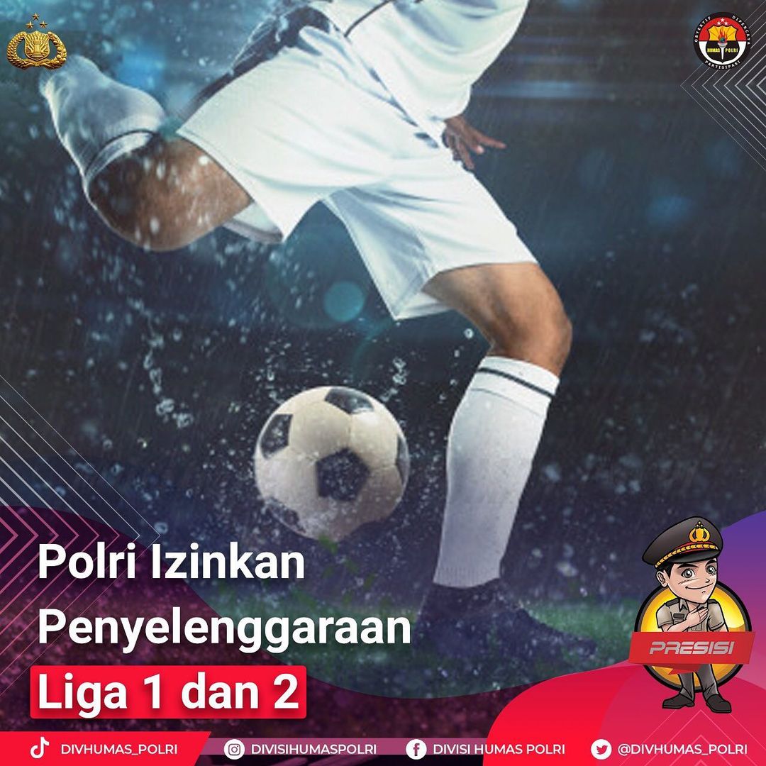 kaptensellak's tweet photo. Posted @withregram • @divisihumaspolri 
Polri Izinkan Penyelenggaraan Liga 1 dan 2 

Asops Kapolri Irjen Pol. Drs. Imam Sugianto, https://t.co/ylo3LX1NuV., menyatakan Polri resmi menerbitkan penyelenggaraan pertandingan sepak bola Liga 1 dan Liga 2 tahun 2021. https://t.co/qCP8EhbgON
