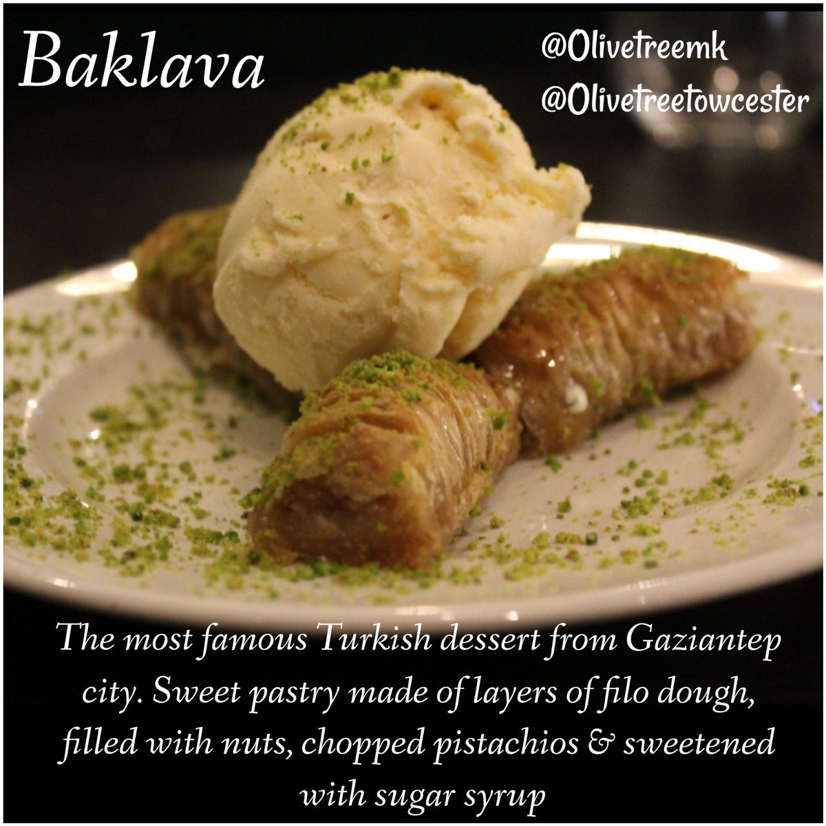 Baklava 🤩 just love this traditional Turkish dessert topped with vanilla ice cream #olivetreemk  #insidediningopen #outsidedining #turkishfood #lockdowneasing #independentrestaurant #lovemk #mktakeaways #miltonkeynes #foodie #grill #freshbread #turkishrestaurant #foodie #mkeats