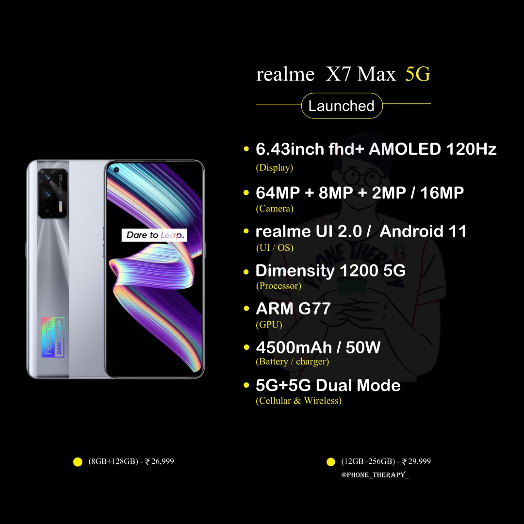 phone_therapyy's tweet photo. Realme X7 MAX Launched in India 

#realmeX7Max5G #realme #Android #smartphone #phonetherapy #phone_therapy #phones #launched https://t.co/WPyZHDu3VD