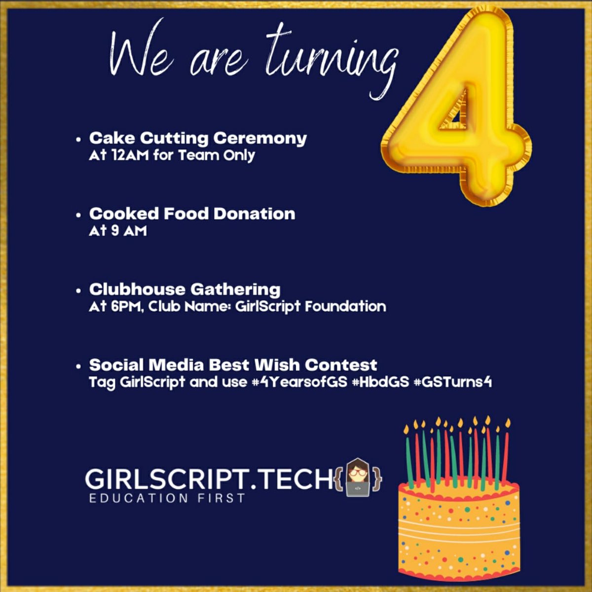 girlscriptblr's tweet photo. 🤩♥️💯
We can't keep calm as it's our 4th birthday tomorrow!

Why are we telling you this right now? Because we want to celebrate it with you!
Become a part of our day-long #celebration by participating in the following: https://t.co/V74G1T6E7Y