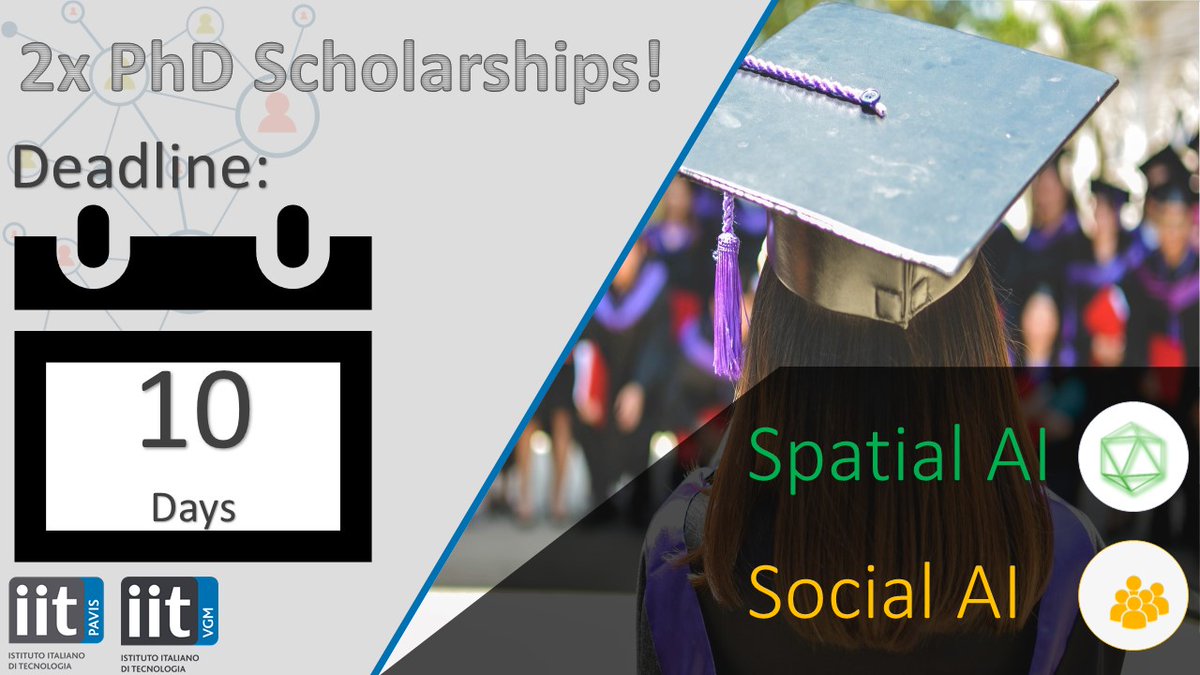 Only 10 days left to apply for our 2x #PhDPosition! On 5 research themes of #ComputerVision and #ArtificialIntelligence.  With University of Genova.

Deadline:  June 15, 12 PM (CEST) 

Call(EN): unige.it/en/usg/en/phd-…
Call(IT): unige.it/usg/it/dottora…

Come join us! <a href="/IITalk/">IIT</a>