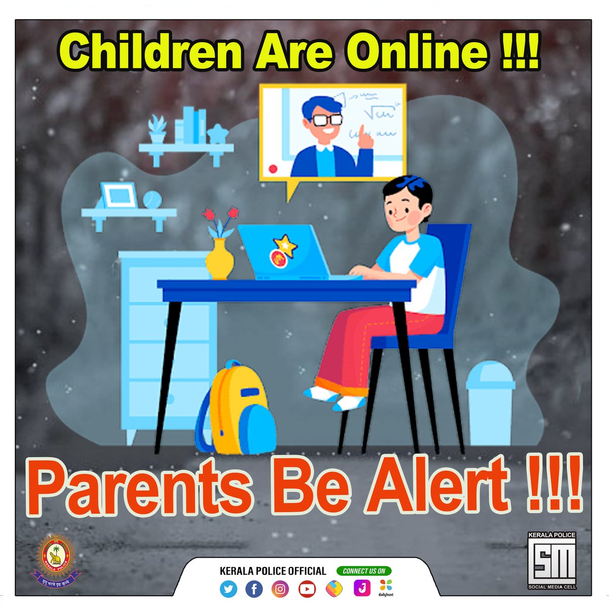 TheKeralaPolice's tweet photo. Parents should closely monitor the online interactions of their children when they uses mobile phones and laptops for online classes. Be safe Online
#keralapolice #onlinesafety https://t.co/hO53Uib75e
