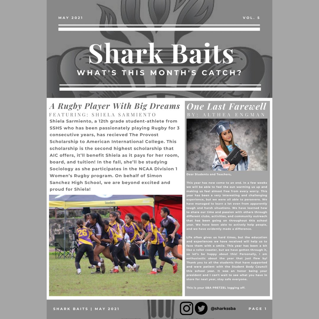 SHARKSSBA's tweet photo. MAY SHARK BAITS 📰

We showcased our awesome sharks and a special farewell in this month’s newsletter! Swipe right ➡️ to read more. 

Thank you to everyone who participated in our monthly newsletters! https://t.co/Mok7AoRrDv