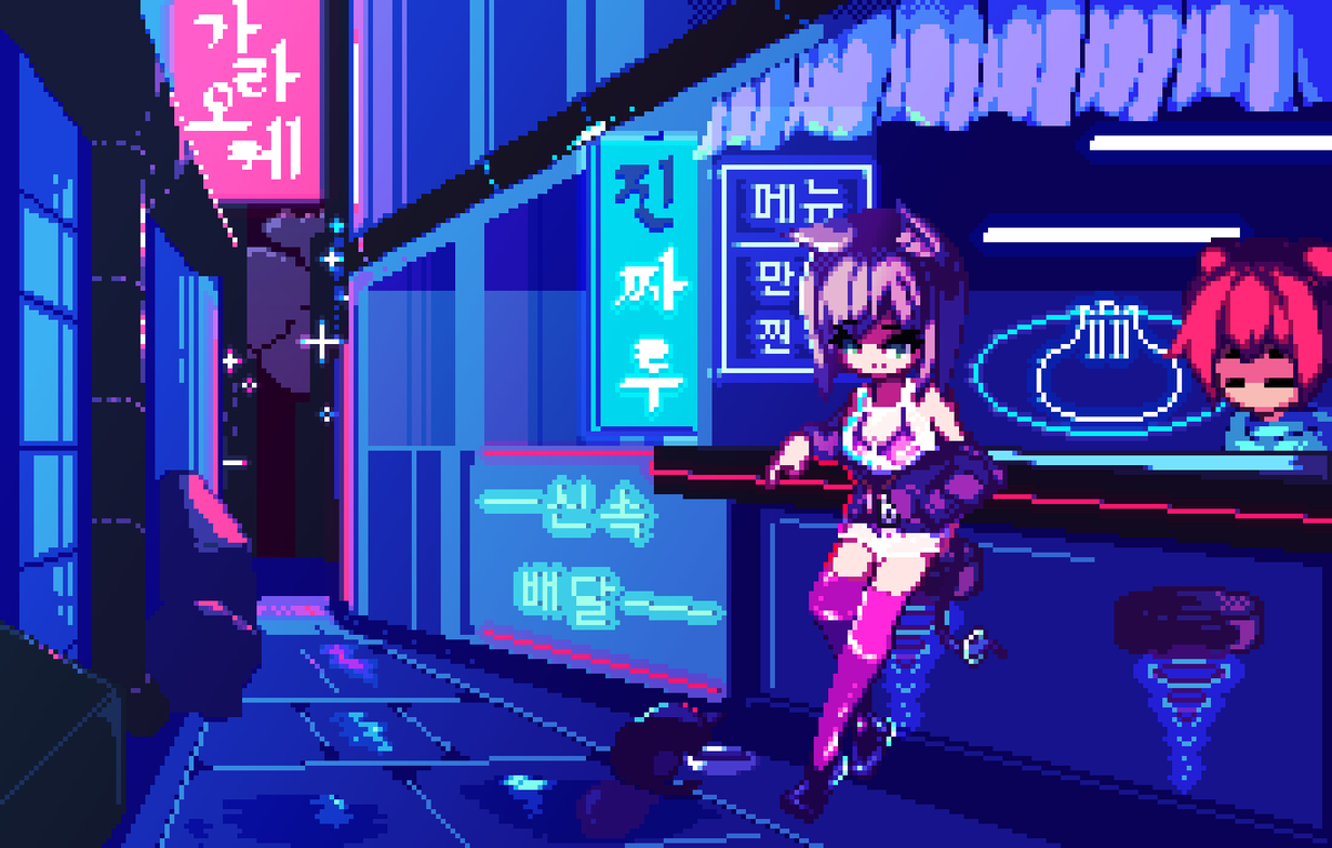 rdnm2386's tweet photo. 떼껄룩 인 사이버펑크 / Request Complete / #pixelart #ドット絵 https://t.co/UpXQjSm1T0