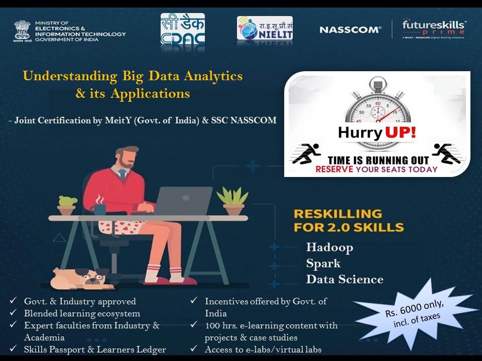 bigdata_fsp's tweet image. Dear Aspirants,
Time is running out, Hurry!
A great opportunity to bridge your skills in #BigData Technologies.
Bridge course in #BigDataAnalytics by #CDAC Noida under #FutureSkills_PRIME
Reserve your seats today, apply by 5th June, clicking on below link:
docs.google.com/forms/d/e/1FAI…