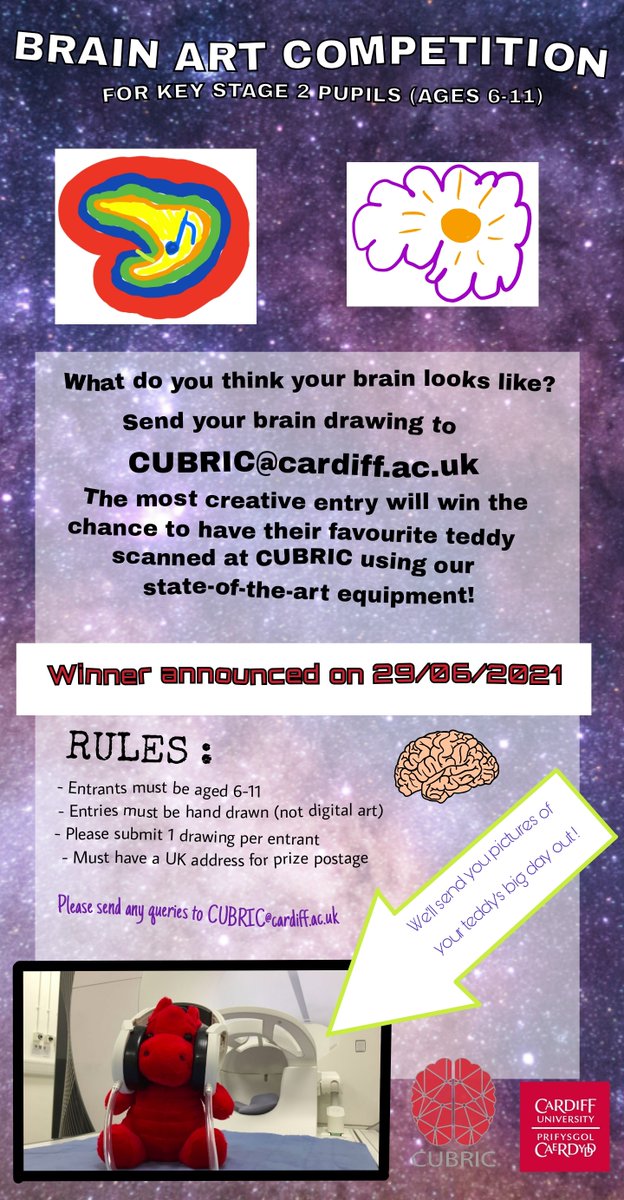 ❗️COMPETITION ALERT❗️ Each brain is unique, including yours! Scientists at CUBRIC want to see why your brain makes you, YOU! 🧠 If your child is aged between 6-11 please send drawings to CUBRIC@cardiff.ac.uk for the chance to win a prize. See poster for details 😎 Please retweet!