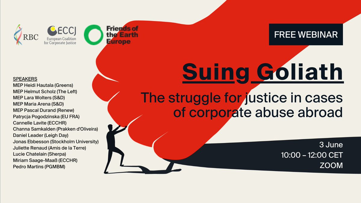 What can we learn from the judgment ordering Shell to prevent future damage in the Niger Delta? What about the case against aluminum giant Norsk Hydro? Or the proceedings against Casino and Total? Find out at our event with @foeeurope & @RBCwg! RSVP 👉 eventbrite.co.uk/e/suing-goliat…