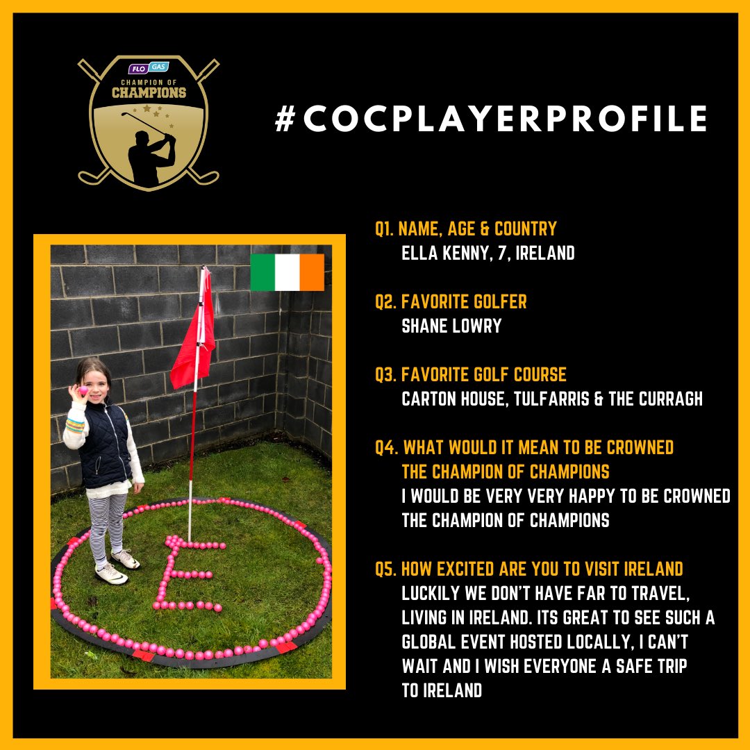 Champ_Of_Champs's tweet photo. This weeks #cocplayerprofile comes from 7 year old Ella Kenny who will be representing Ireland in the 2021 ‘Flogas Champion of Champions’ Junior Invitational 🌍
https://t.co/5wMNqL6XIr https://t.co/Gdk3t4bPwC