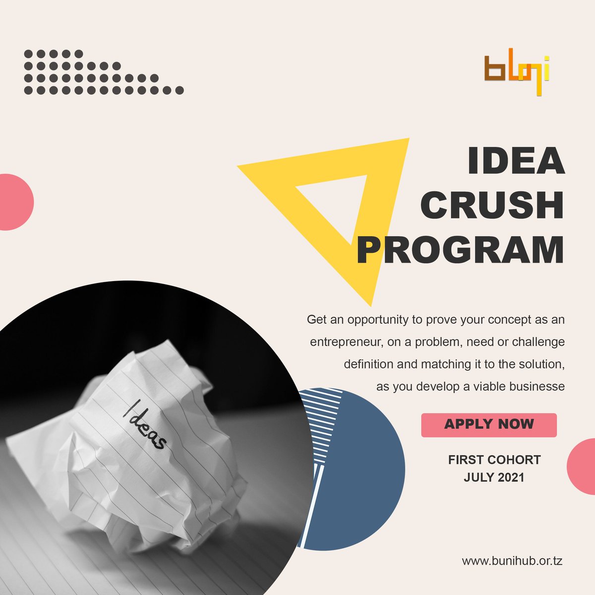 bunihub's tweet photo. Do you have a business idea or concept that solves a problem, need or a Tanzania Community challenge? Apply for a 2 weeks idea crush program and get a chance to match your idea with the best solution to build a viable business.
Link: https://t.co/DFPuLZZfpk
#BICP https://t.co/sJMT1YLi4O