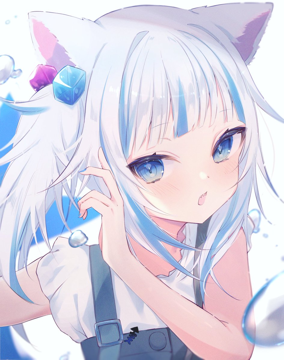 gawr gura 1girl blue eyes animal ears solo streaked hair cat ears blue hair  illustration images