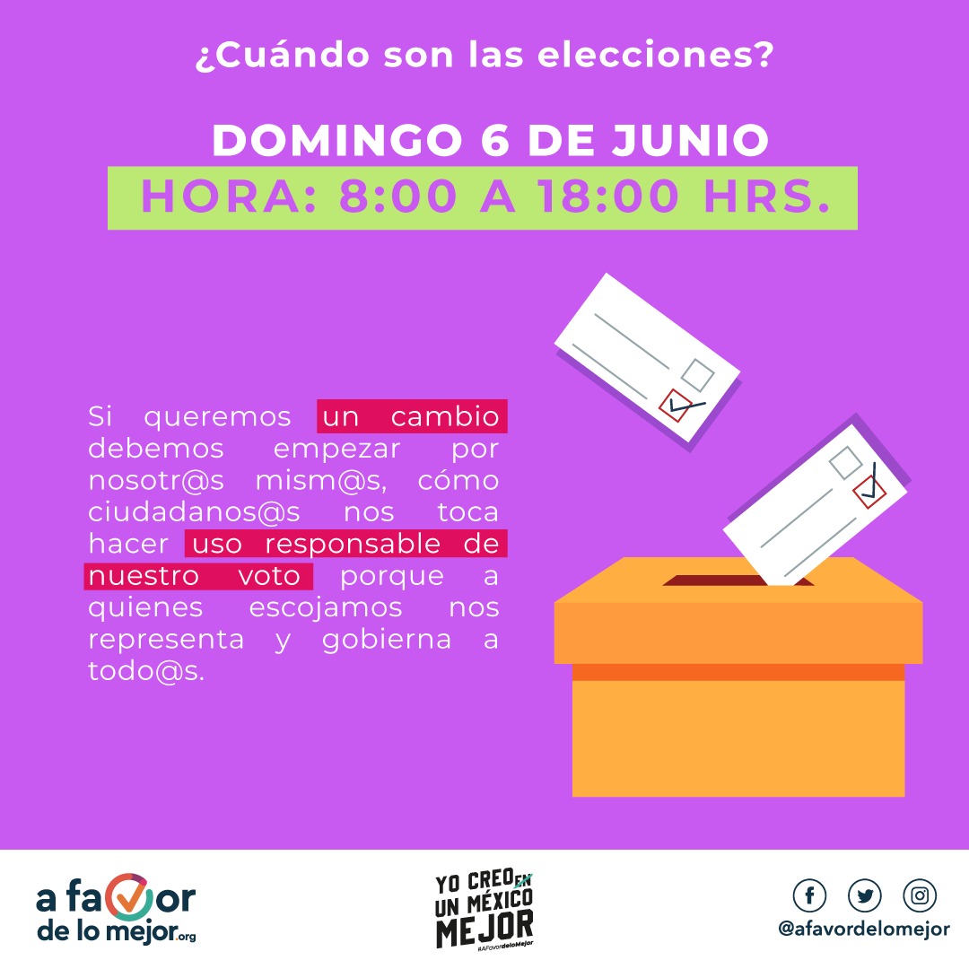 afavordelomejor's tweet photo. Las elecciones cada vez están más cerca, informémonos y seamos responsables al ejercer nuestro derecho este #6DeJunio.

#Elecciones2021 #Elecciones2021MX #EleccionesMX #Elecciones #Voto2021  #Votoinformado #YoCreoUnMéxicoMejor https://t.co/YYu1BBbnCT