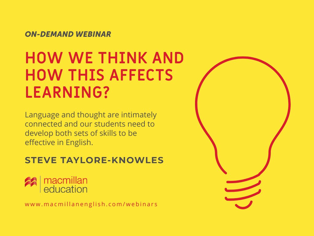 MacmillanELT's tweet photo. #RecordedWebinar What are the key thinking skills your students need? How can we help our students develop those skills? Listen to Steve Taylore-Knowles @Stevetk01 as he explores these questions. https://t.co/2QeuiLzz4d #TeachEnglish #TeacherTraining https://t.co/1fteoNrWNi