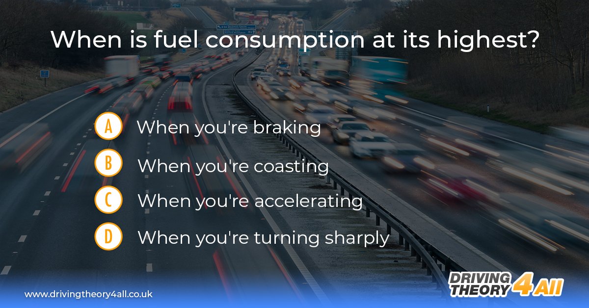 DT4A's tweet image. Here&apos;s a DVSA theory test revision question for you 🌟

When is fuel consumption at its highest?

Submit your answer in the comments below. Good luck 🤩

#theorytestquestion #theorytest #theorytestrevision #theorytestpractice #learnerdriver