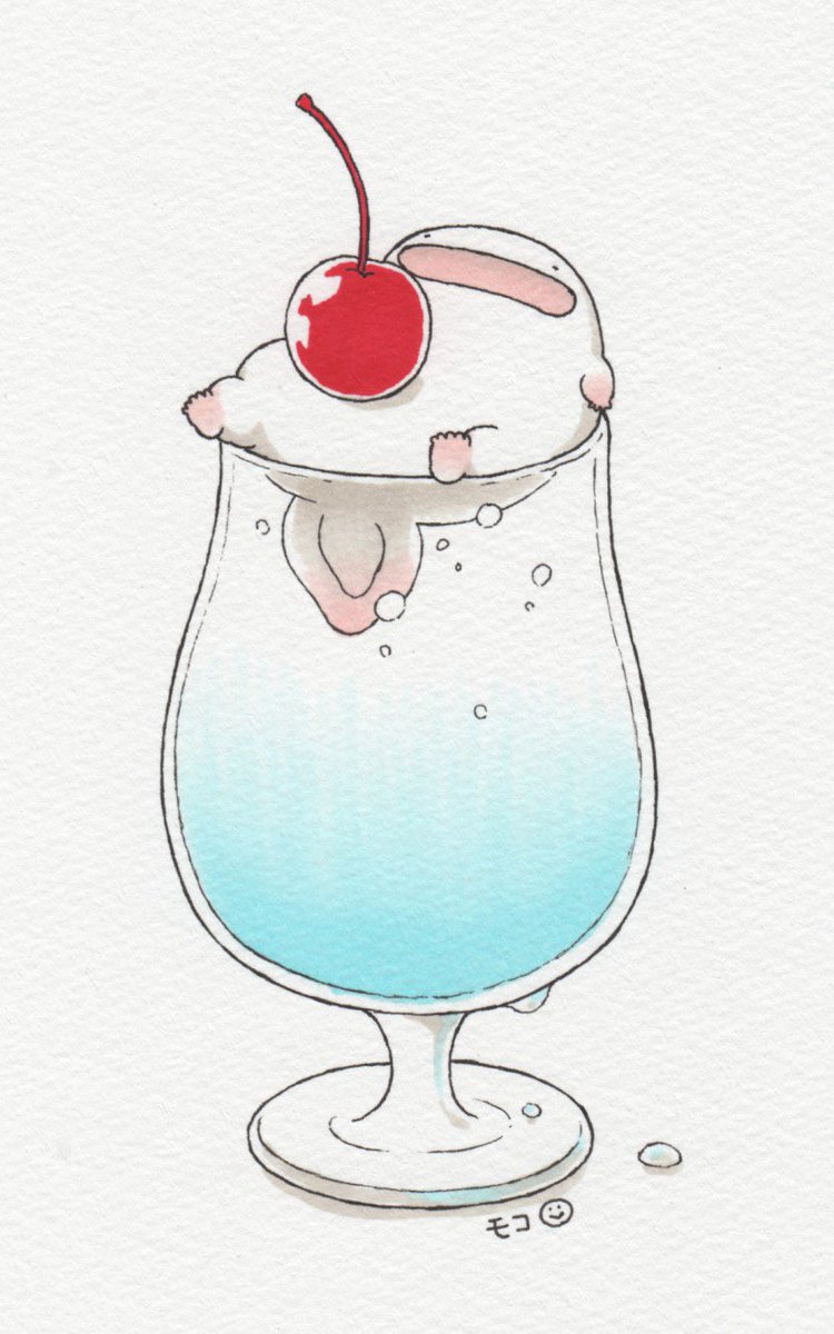 「オオサンショウウオ、ひんやりドリンク。

今日は涼しげな飲み物シリーズをまとめて」|モコ@うおマロ漫画更新中です！のイラスト
