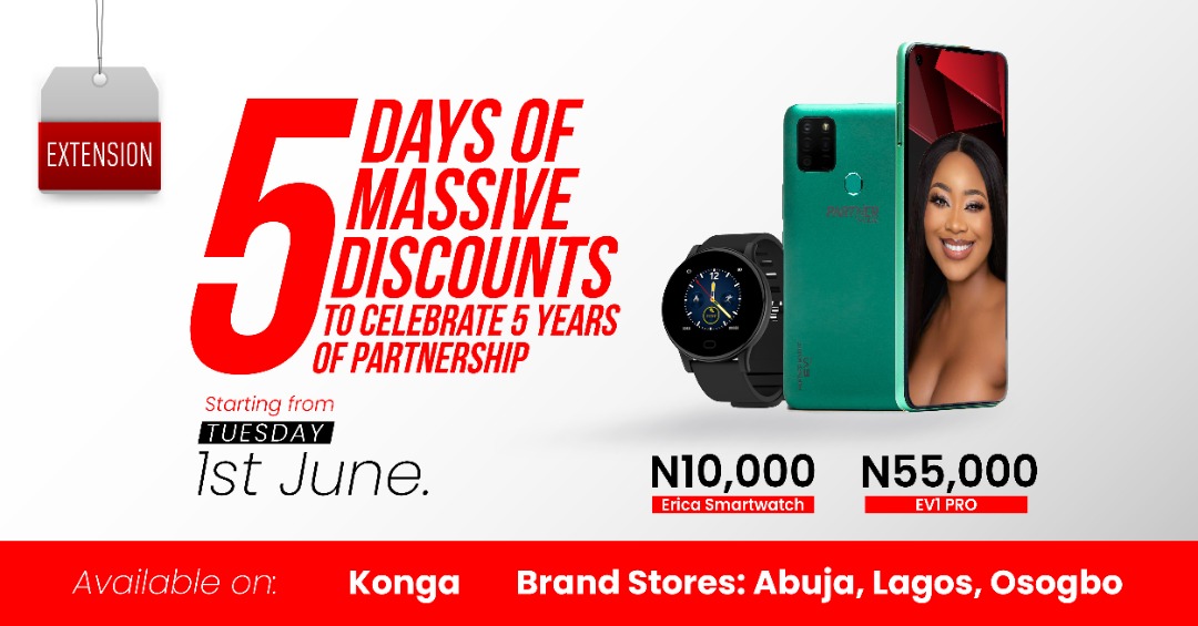 partnermobileng's tweet image. 5 More Days of Massive Discounts starting today!
All thanks to our Brand Ambassador @EricaNlewedim

Get The EV1PRO for N55,000 and The EricaSmartwatch for just N10,000.

Hurry!! Don't miss this opportunity!!

#PartnerMobileAtFive
#PartnerWithErica
#FlashSales