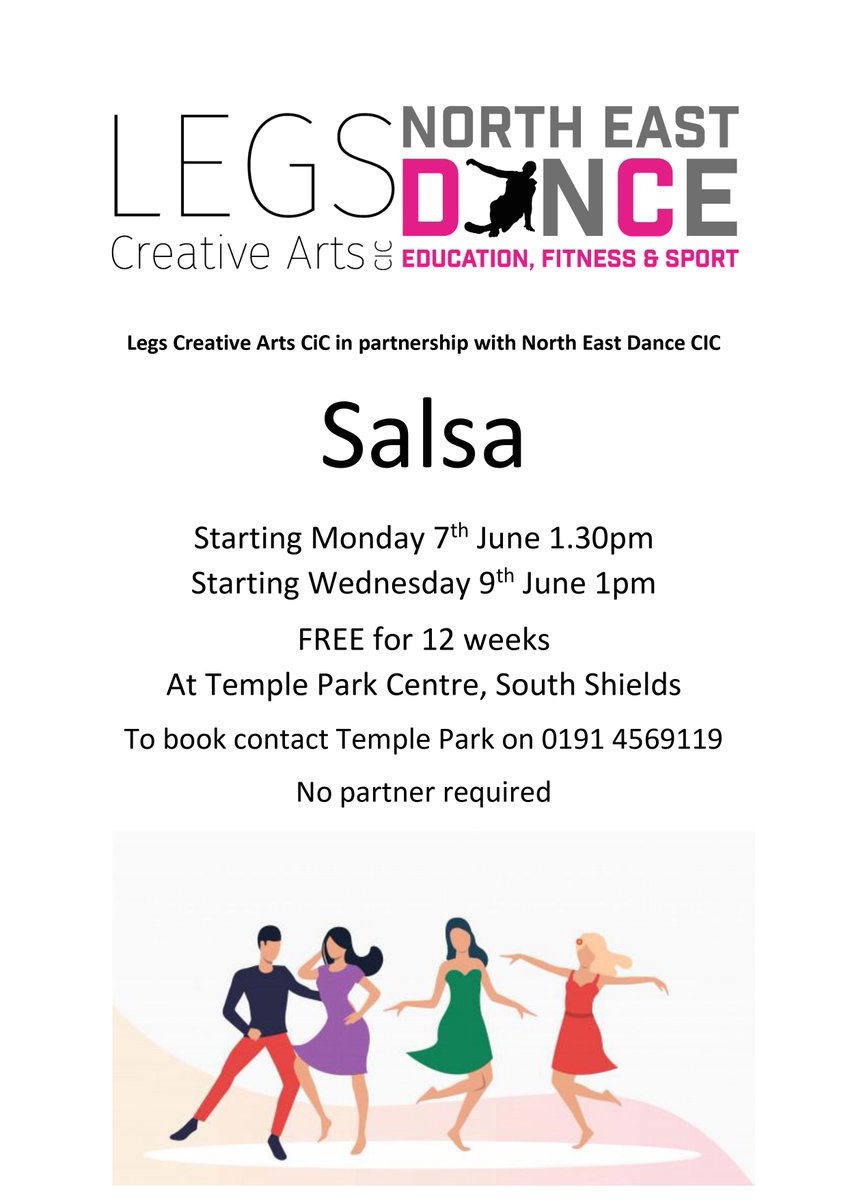 FREE SALSA!!
We will be providing FREE Salsa sessions at Temple Park on a Monday and Wednesday starting on the 7th and 9th of June.
To book your place please contact Temple Park on 01914569119
#Salsa #southshields #Northeast #northeastdance #MondayMotivation #WednesdayMotivation
