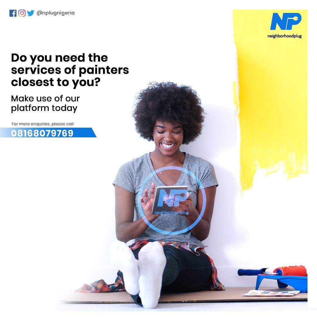 NPlugNigeria's tweet photo. Need a painter?  

Waste no thought on who to call. 

Text/Chat us up now via mobile: 08168079769

Or send us a DM 

#neighorhoodplug 
#explore
#thebest 
#Nigeria 
#lagos 
#hireaplug 
#painter https://t.co/WwrklaMJQl