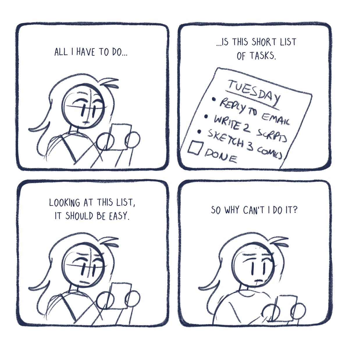also in b4 someone points out that the to-do list in this comic is actually quite a lot of work xD I have impossible standards for myself!!! But also my comic sketches are REALLY rough and mostly look like this so it's not as much as you might think ;3 