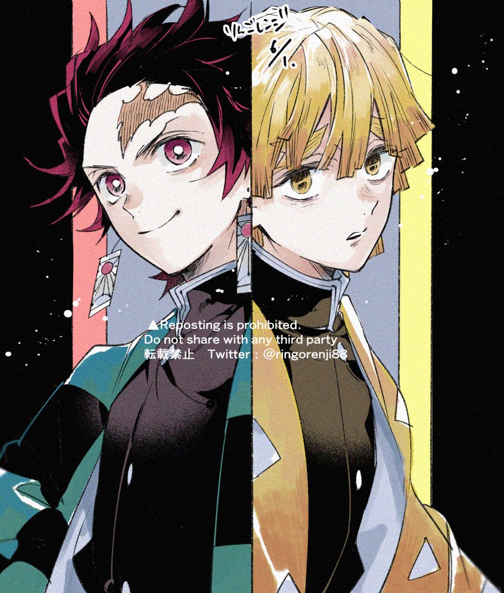 kamado tanjirou multiple boys 2boys scar on face demon slayer uniform scar male focus earrings  illustration images