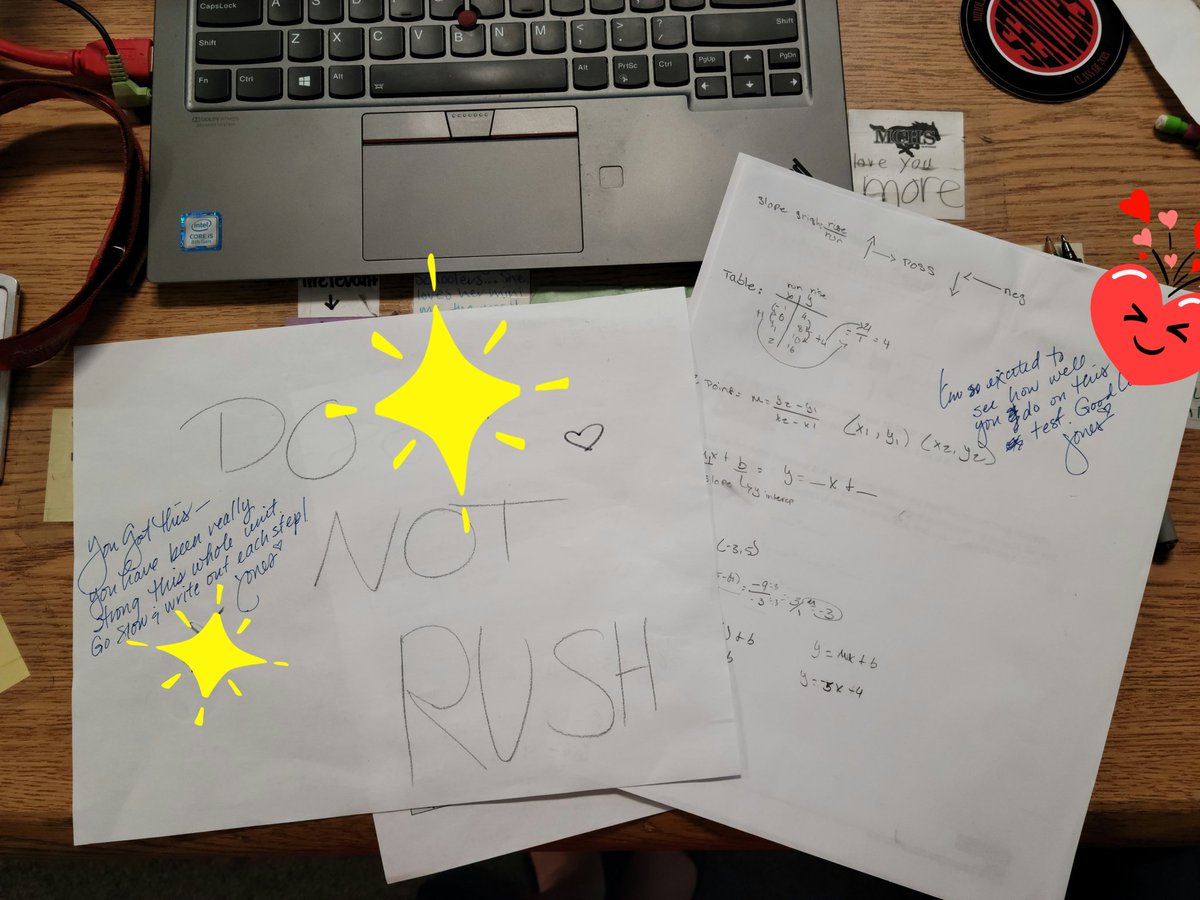 jonesmath12's tweet photo. Ss made "cheat sheets" during the study guide to help them focus during the test. They only included what they thought they needed.  Then I got a chance to add a little more motivation and love. #iteachmath  #CelebrateTheDifferences https://t.co/U97fOksRNN