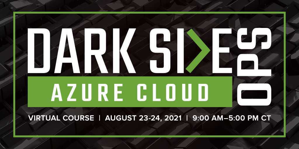 Training Announcement - <a href="/NetSPI/">NetSPI</a>'s first public course of the "Dark Side Ops: Azure Cloud" training will be this August 23-24. This will be a virtual training, but we hope to do an in person training in the near future. Tickets and course information here - netspi.com/training/dark-…