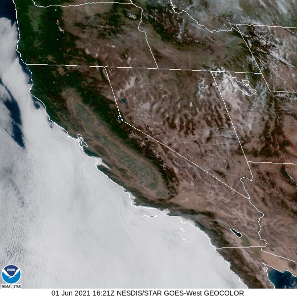 Hello June, hello June gloom along the California coast.  Plenty of low clouds on the #GOES geocolor image this morning.  Expect slow clearing and lingering clouds at the beaches. #CAwx #SoCal